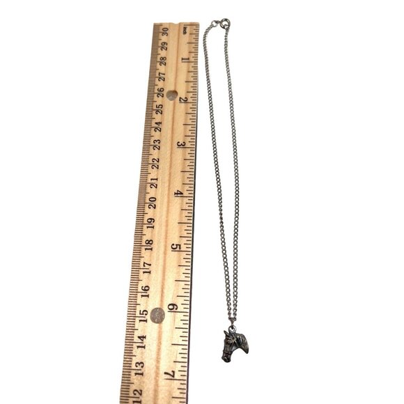 Horse Head Pendant Necklace Silver Tone Chain 20 Inches Long With Lobster Clasp - Picture 3 of 4